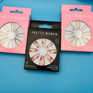 Pretty Woman Faux Almond Shaped Nails Sets, 3 Full Nail Sets, Vegan
